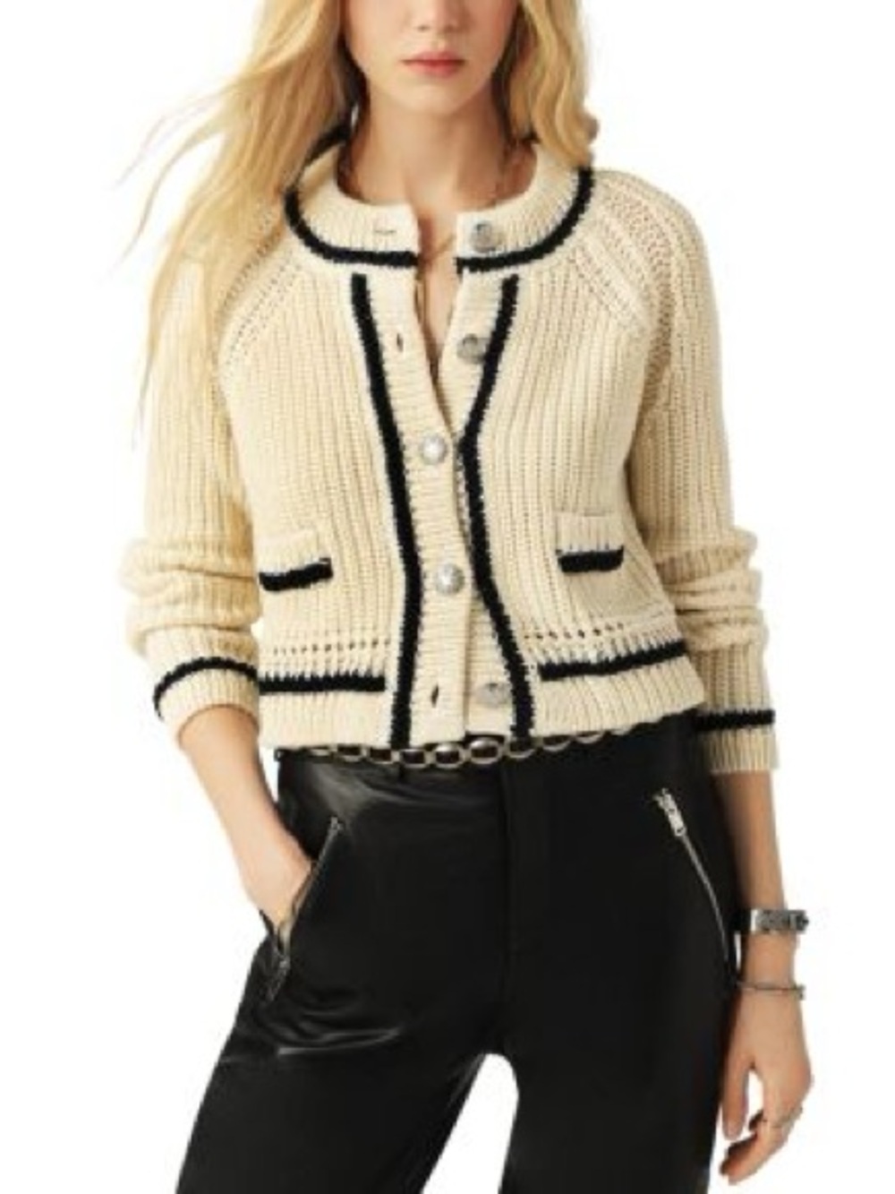 Ba&sh Cardigan Beatrice Ecru with Black Trim